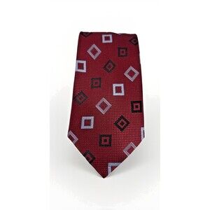 Hugo Boss Red with Black & Silver Squares Men’s Silk Tie Business Fashion